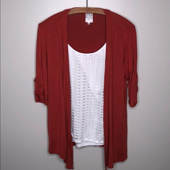 Naif Burnt Orange White Long Sleeve Cardigan Top - Picture 1 of 7